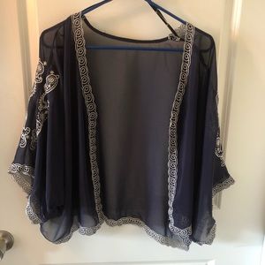 BoHo Sheer Navy Embroidered Shawl